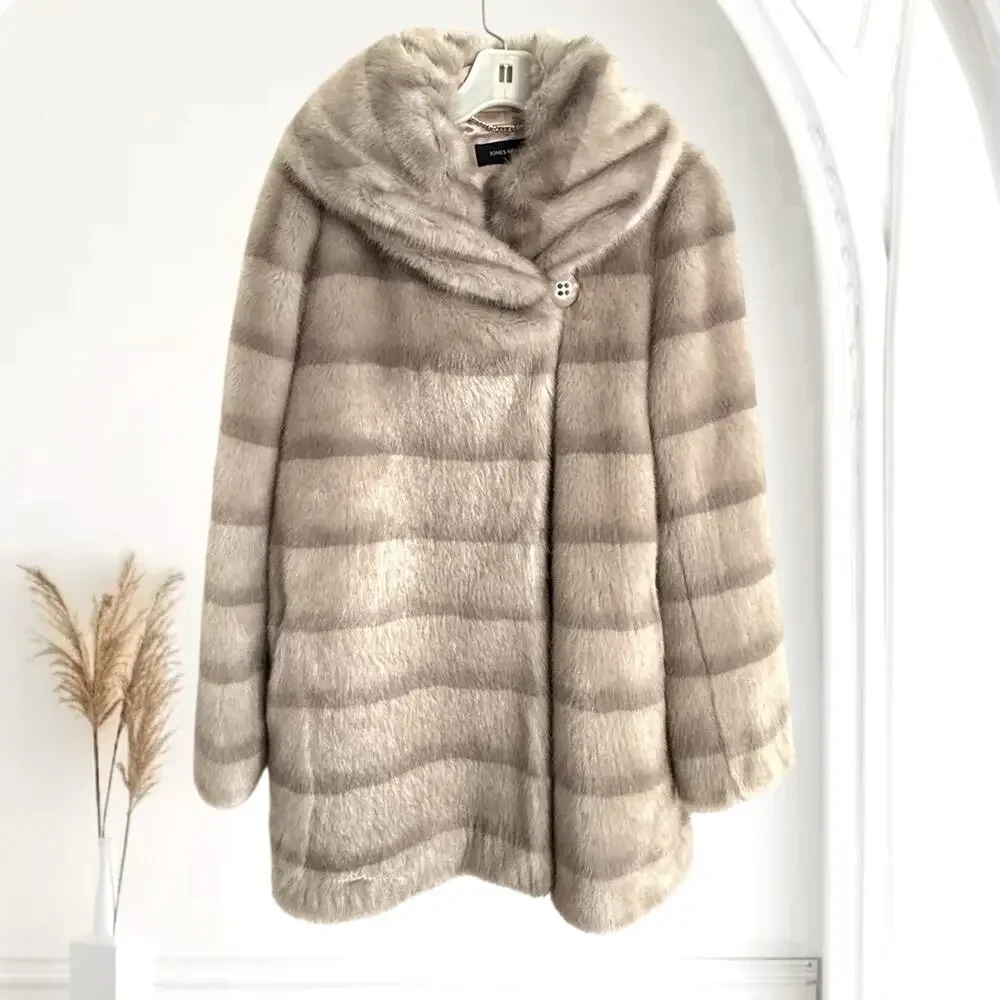 Jones New York Faux Fur mink Coat Jacket‎ Sz L Vegan Quiet Luxury Old Money EUC